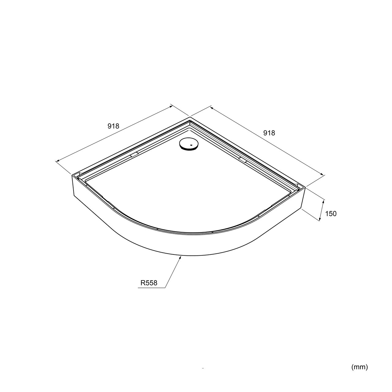 Luca Varess Talan viertelkreisförmige Duschkabine: Schiebetür, 90 x 90 cm, Klarglas mit gestreiftem matten Band, Weißes Profil, glänzend