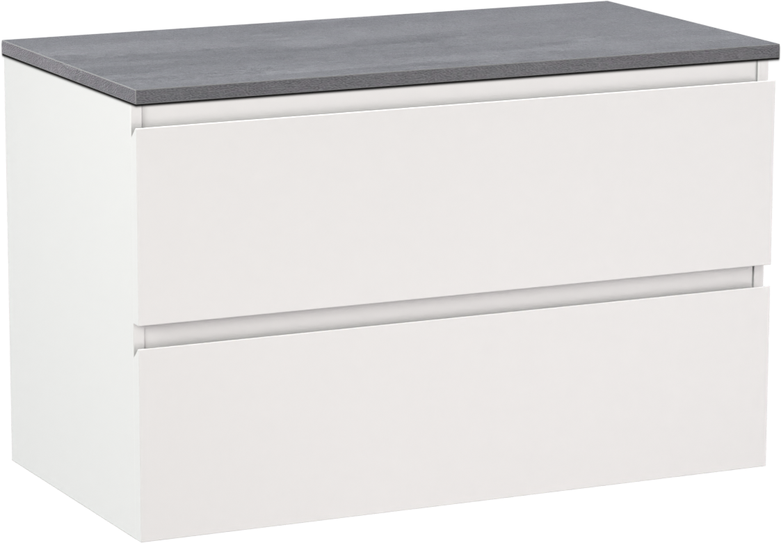 Linie Lado hängendes Möbelstück Set: 90 x 46 cm, Weiß matt, mit Lado Einzel Waschtischplatte, Melamin Beton dunkelgrau