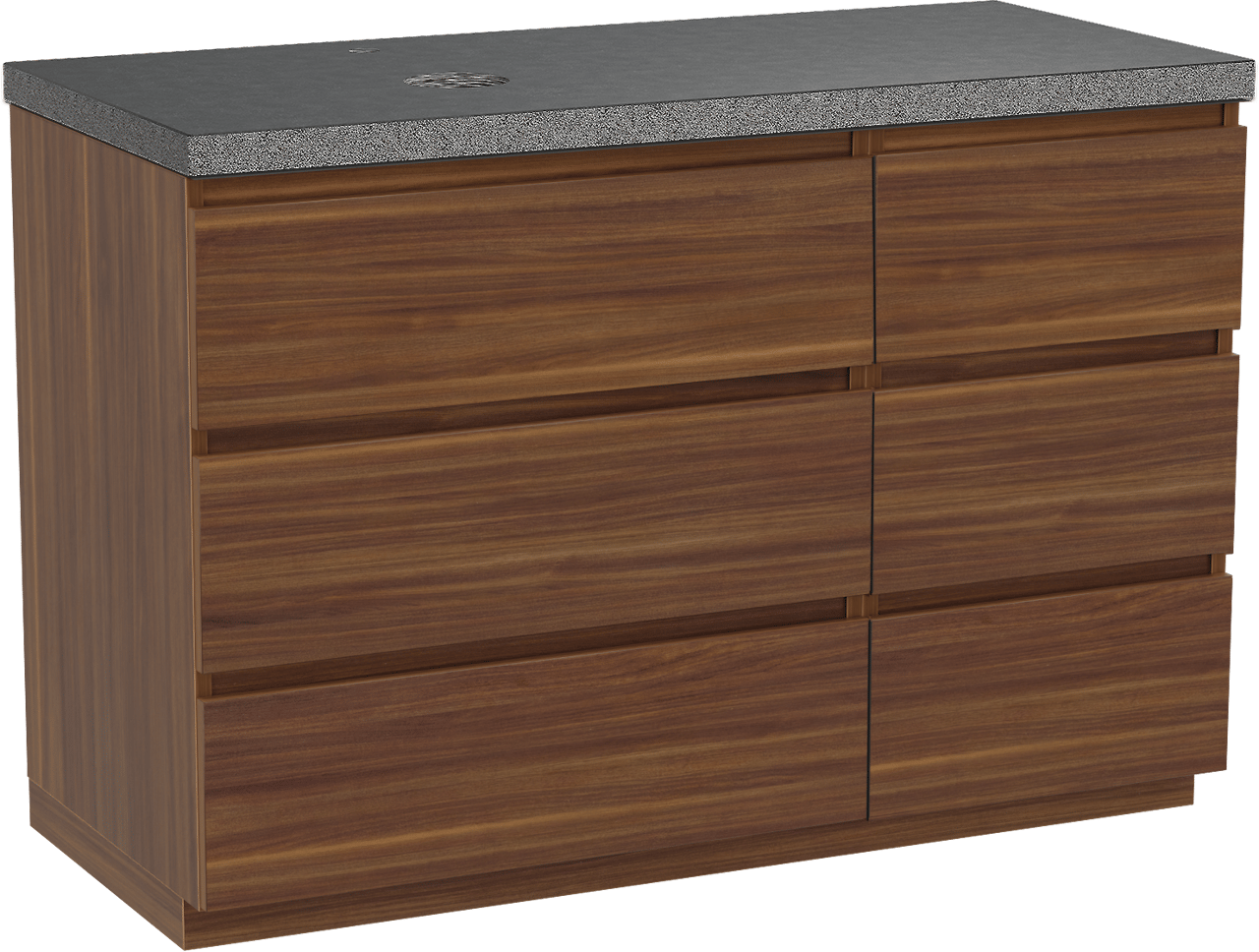 Balmani Lucida freistehendes Möbelstück Set: 120 x 55 cm, Amerikanischer Nussbaum, mit Rock Waschtisch links, Schwarzes Granit