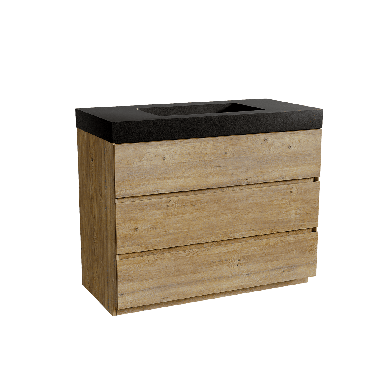 Storke Edge staand badkamermeubel 105 x 52 cm ruwe eik met Scuro High enkele wastafel in kwarts mat zwart