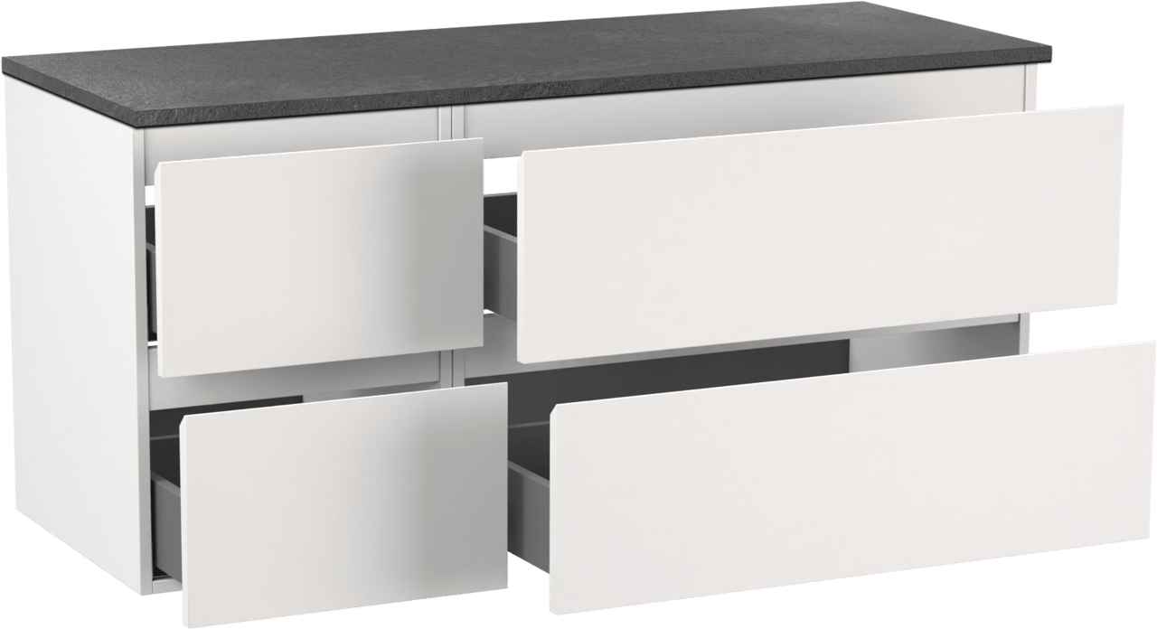 Linie Lado meuble salle de bains suspendu 120 x 46 cm blanc mat avec Lado tablette simple ou double en mélaminé ardoise gris