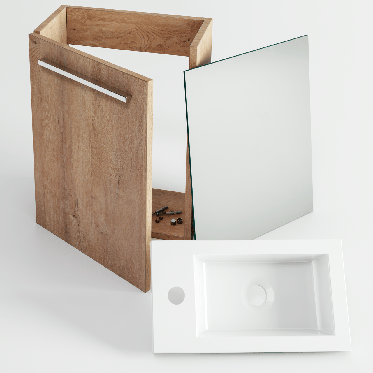 SanyOne Roxy zwevend toiletmeubel 40 x 22 cm natuur eik met Roxy wastafel in glanzend composiet marmer