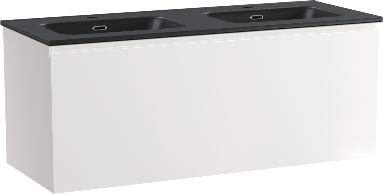 Linie Lado meuble salle de bains suspendu 120 x 46 cm blanc brillant avec Baro double vasque en porcelaine noir mat