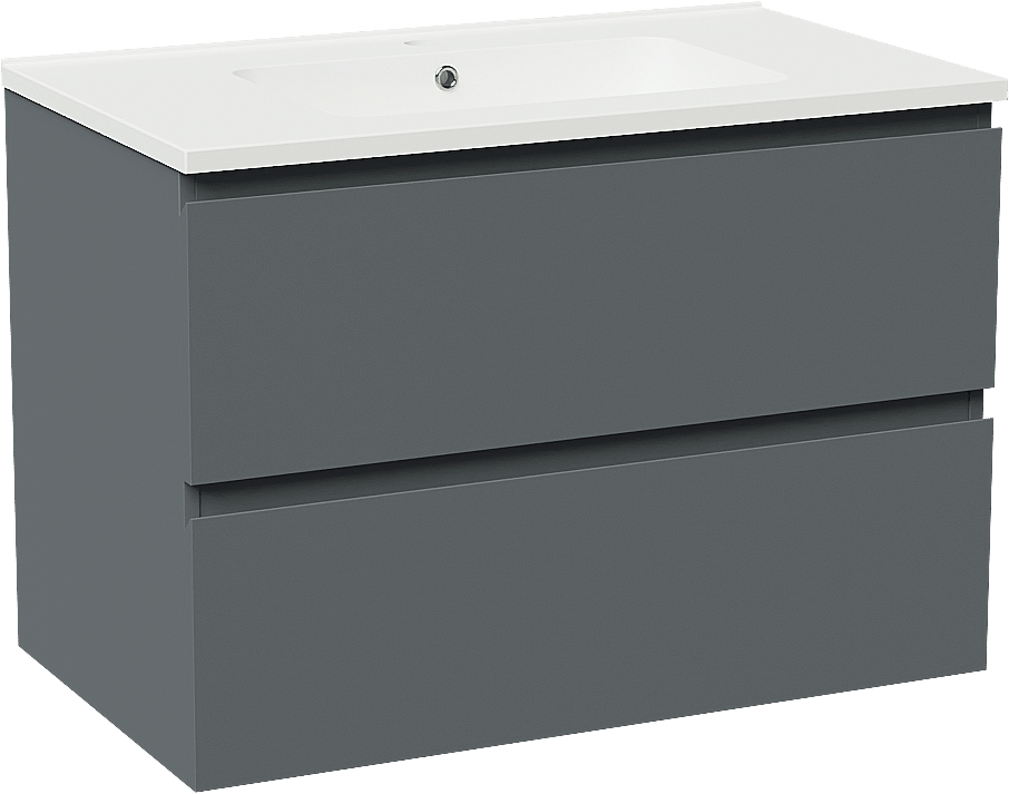 Linie Lado meuble salle de bains suspendu 80 x 46 cm bleu anthracite avec Vano plan simple en marbre composite blanc mat