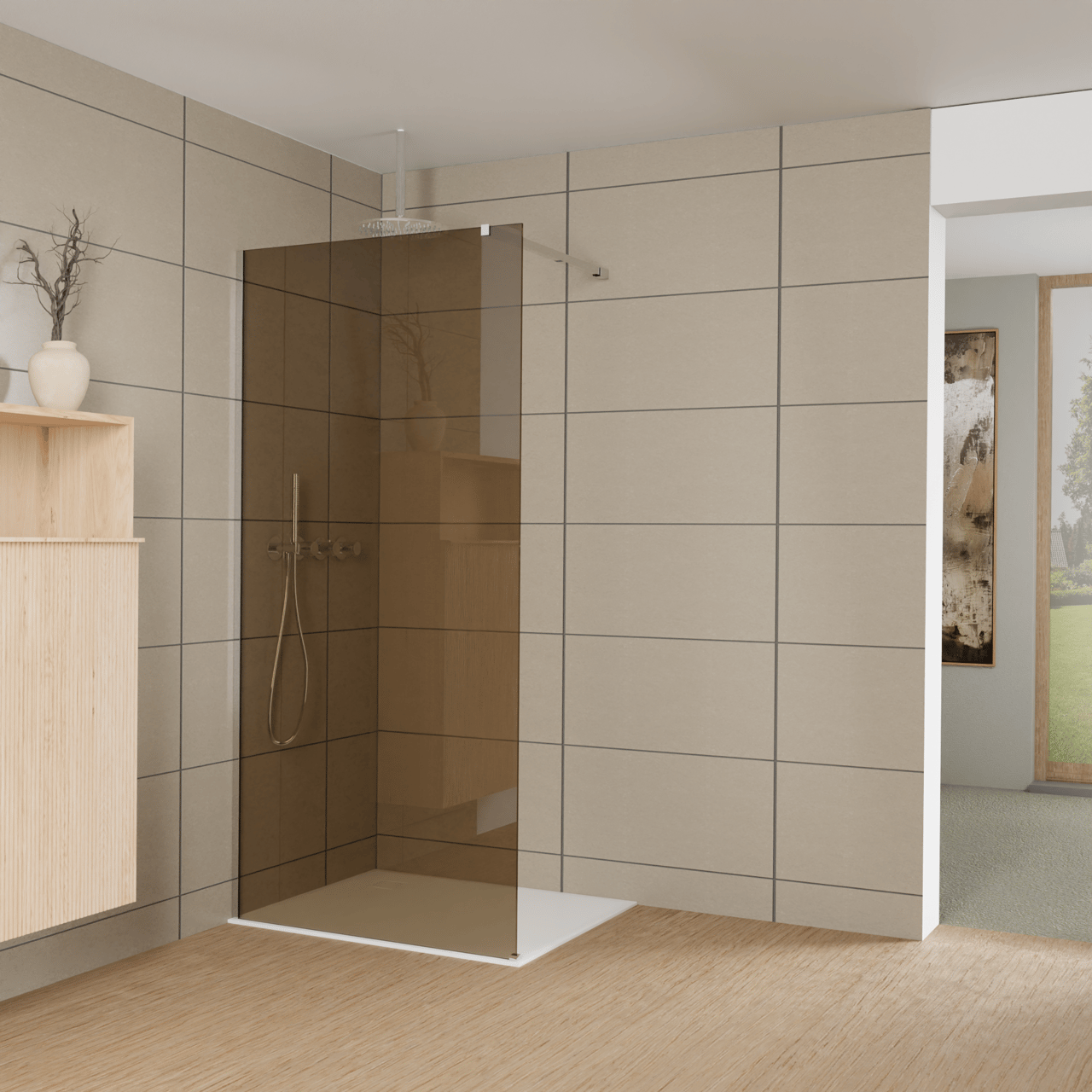 Balmani Modular douche à l'italienne: 100 x 200 cm, Verre bronze, Profil Chrome brillant