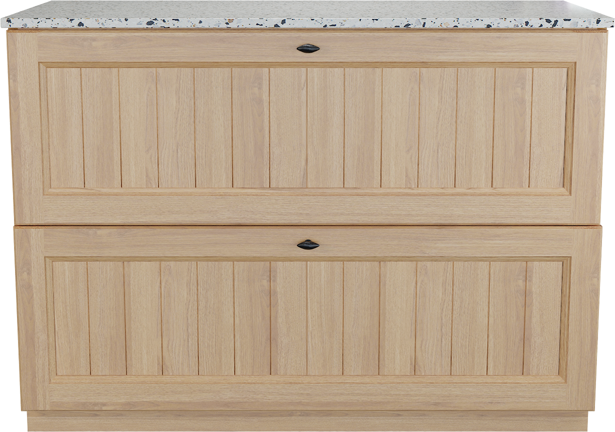 Balmani Lemon freistehendes Möbelstück Set: 120 x 55 cm, Naturbelassene Eiche Furnier, mit Stretto Einzel- oder Doppel Waschtischplatte, Terrazzo in Weiß/Schwarz matt