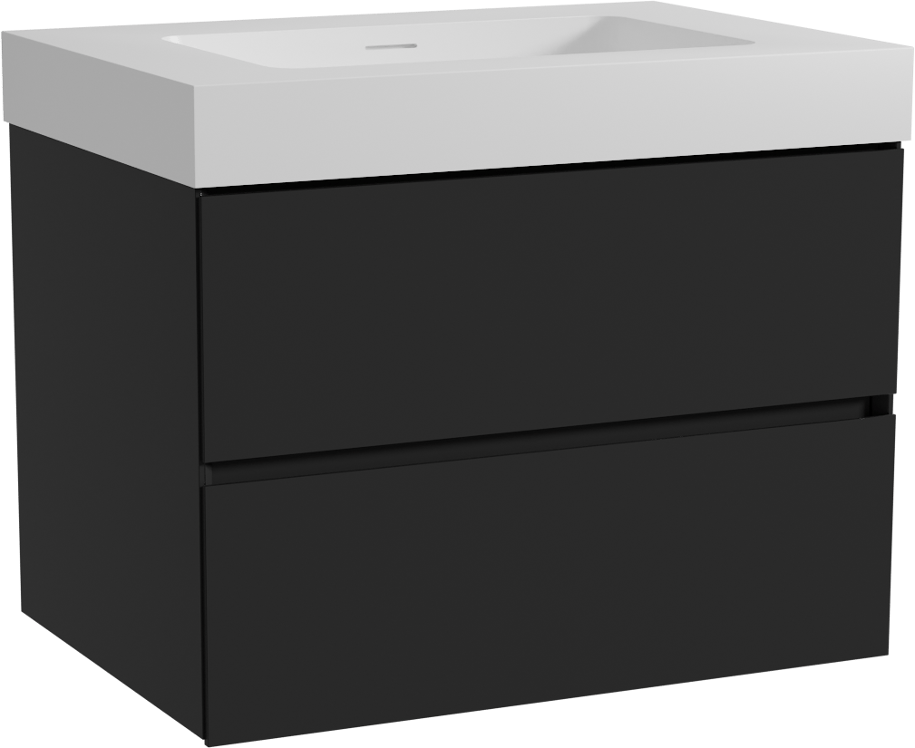 Storke Edge zwevend badmeubel 75 x 52 cm mat zwart met Mata High enkele wastafel in solid surface mat wit