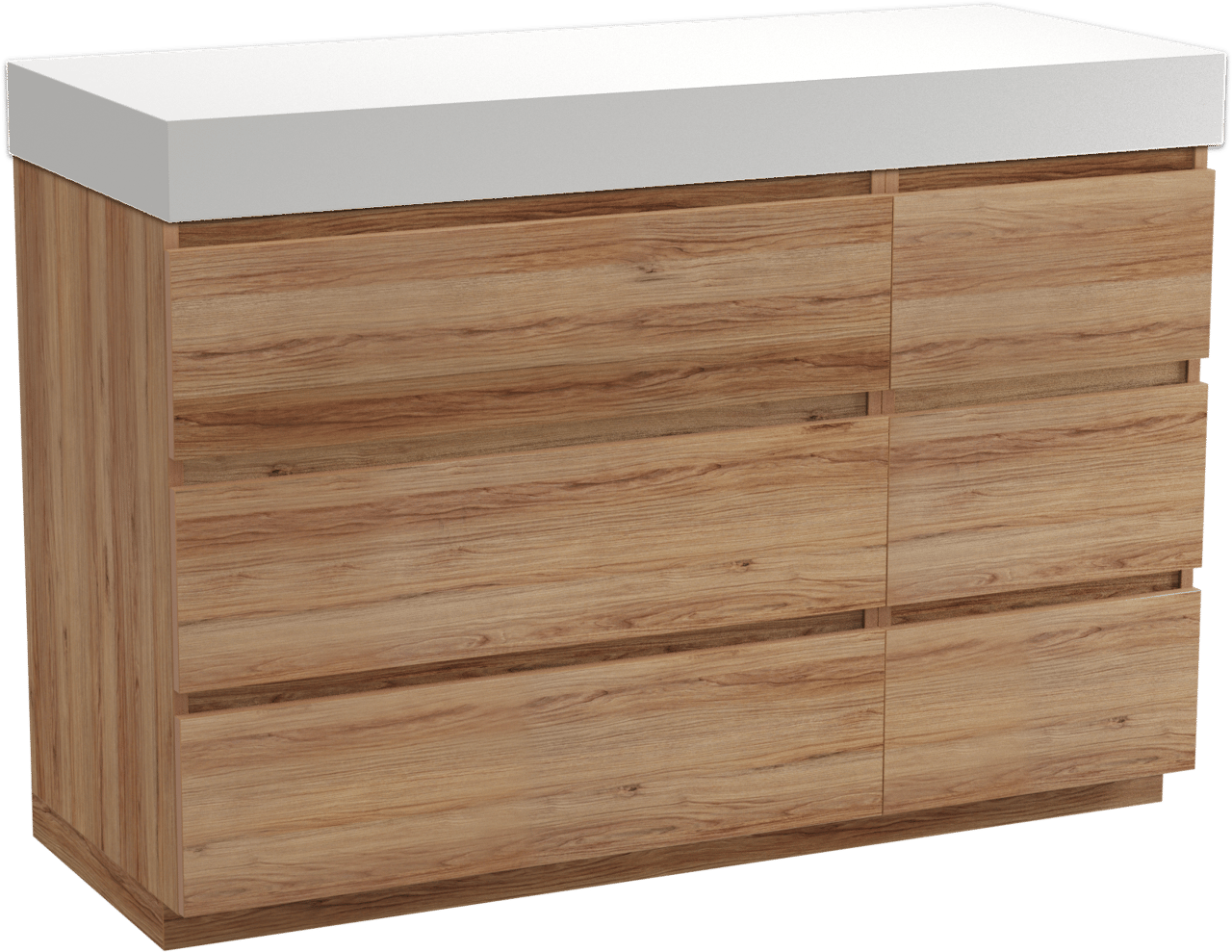 Balmani Lucida staand badkamermeubel 135 x 55 cm teak met Dominus enkel of dubbel tablet in solid surface mat wit