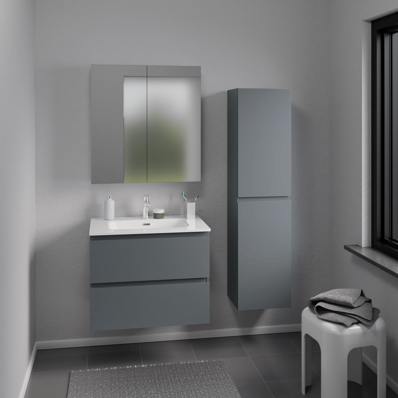 Linie Lado colonne salle de bains à assembler suspendu bleu anthracite 35 x 30 x 140 cm