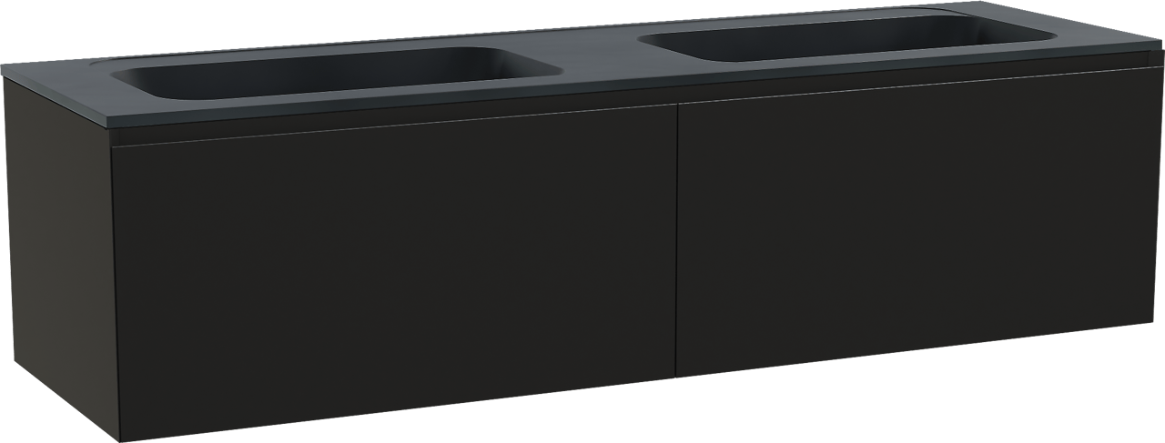 Balmani Idra meuble salle de bains suspendu 180 x 55 cm noir mat avec Tablo Strada double vasque en marbre composite noir mat