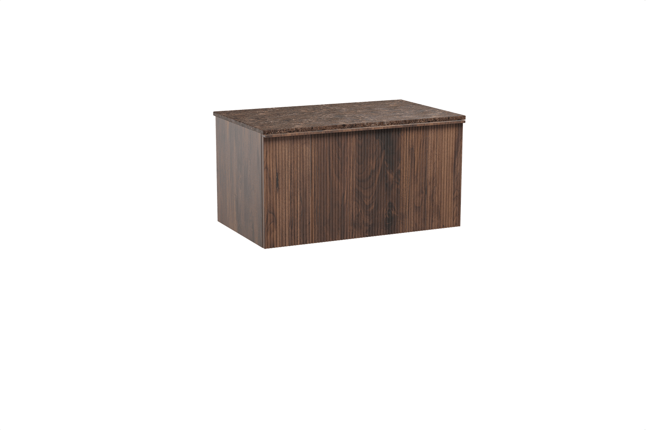 Balmani Forma meuble salle de bains suspendu 90 x 55 cm noyer américain avec Stretto tablette simple en marbre dark emperador, Nervure droite symétrique verticale