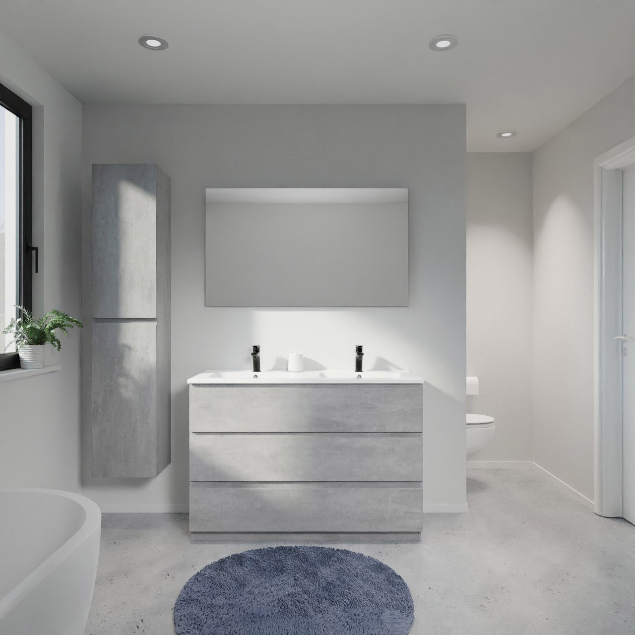 Linie Lado staand badkamermeubel 120 x 46 cm beton donkergrijs met Vano dubbele wastafel in composietmarmer glanzend wit