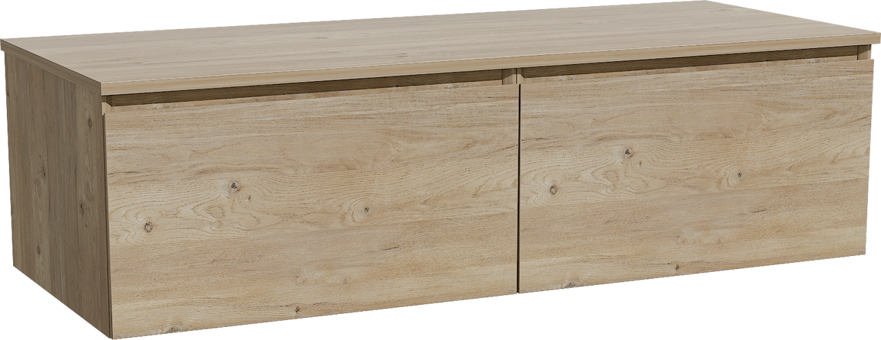 Storke Edge zwevend badkamermeubel 130 x 52 cm ruwe eik met Panton enkel of dubbel tablet in melamine ruwe eik