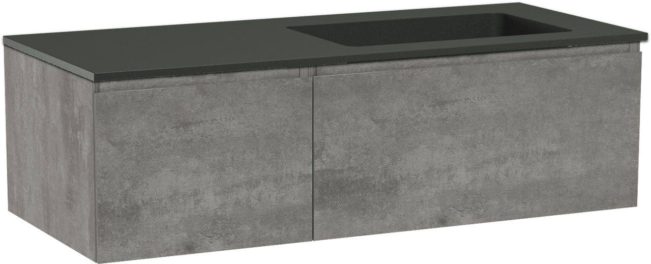 Storke Edge zwevend badmeubel 120 x 52 cm beton donkergrijs met Scuro asymmetrisch rechtse wastafel in kwarts mat zwart