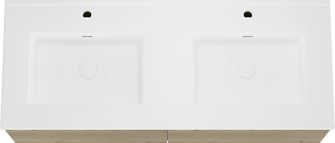Storke Edge meuble salle de bains suspendu 130 x 52 cm chêne brut avec Kera double vasque en porcelaine blanc mat, bondes incluses