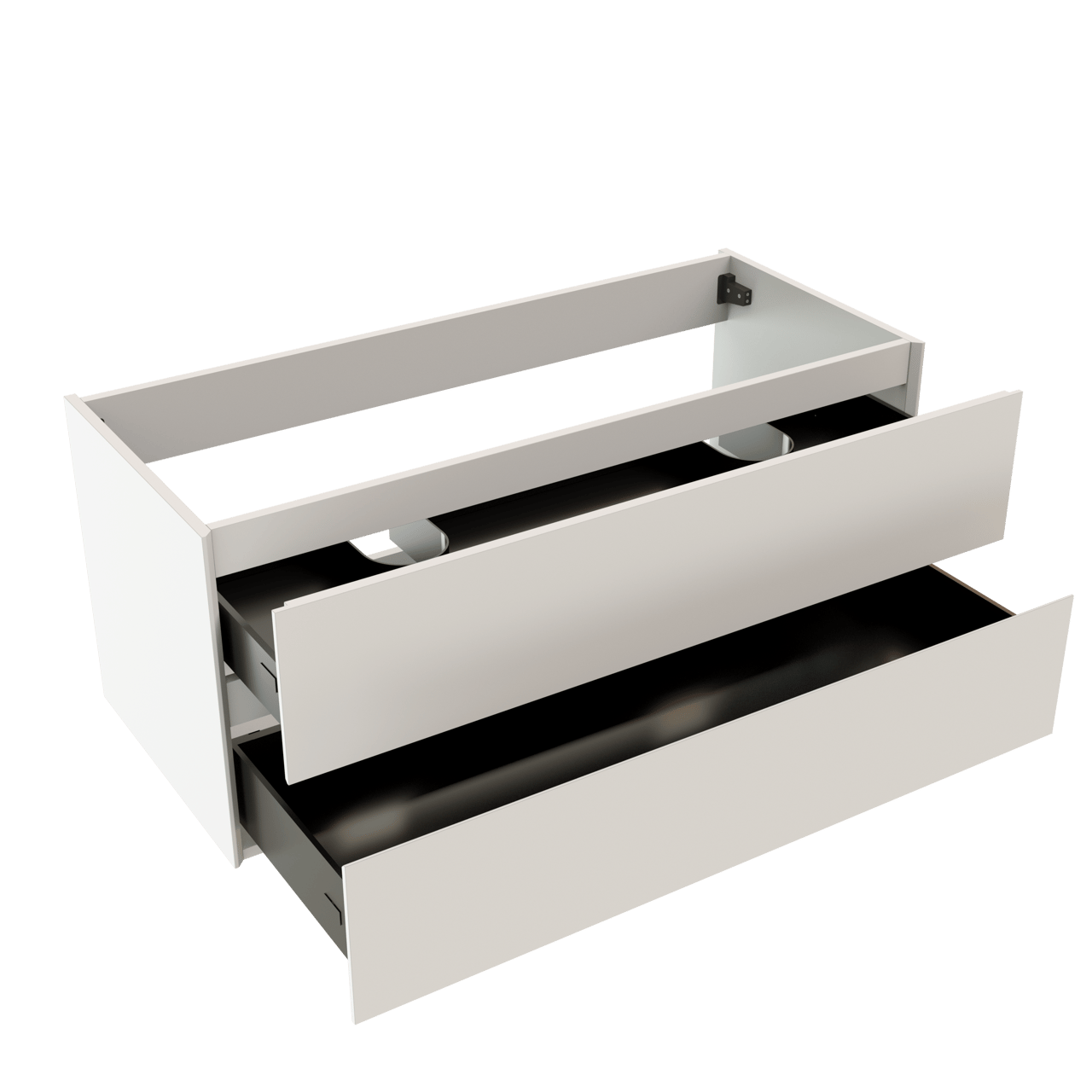 Storke Edge hängender Waschbeckenunterschrank: 120 x 52 cm, Weiß matt, 2 Schubladen, 2 Siphonaussparungen