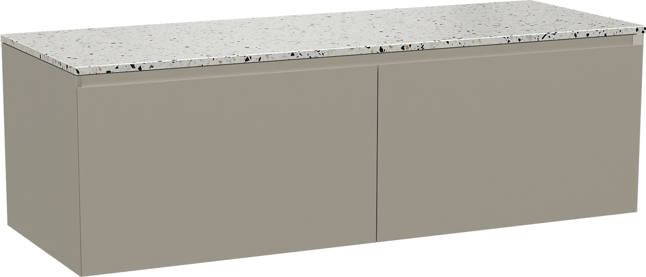 Balmani Idra zwevend badmeubel 150 x 55 cm steengrijs met Stretto enkel of dubbel wastafelblad in mat wit/zwart terrazzo