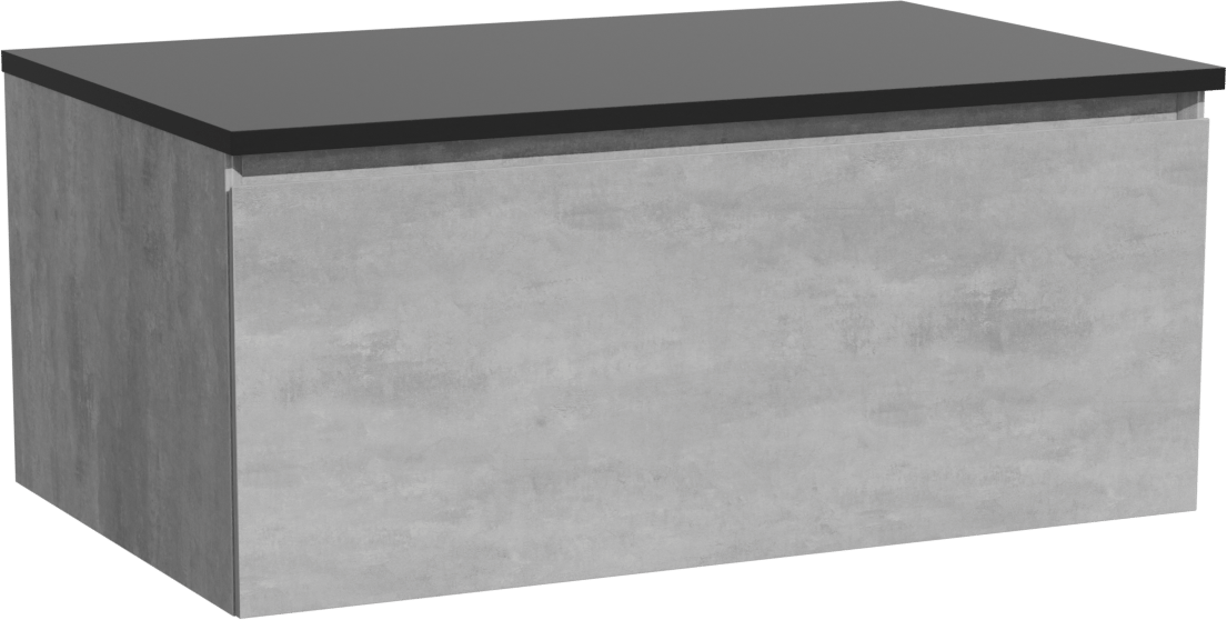 Storke Edge meuble salle de bains suspendu 85 x 52 cm béton gris foncé avec Panton tablette simple en mdf enduit de poudre noir mat