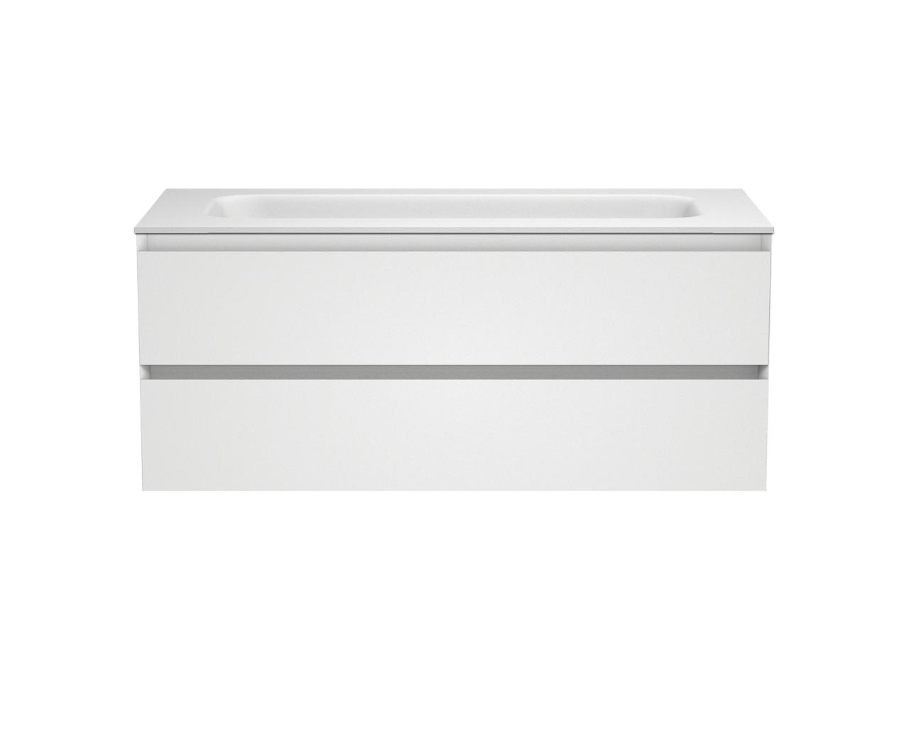 Balmani Mitra zwevend badkamermeubel 120 x 55 cm mat wit met Tablo Arcato enkele wastafel voor 2 kraangaten in solid surface mat wit