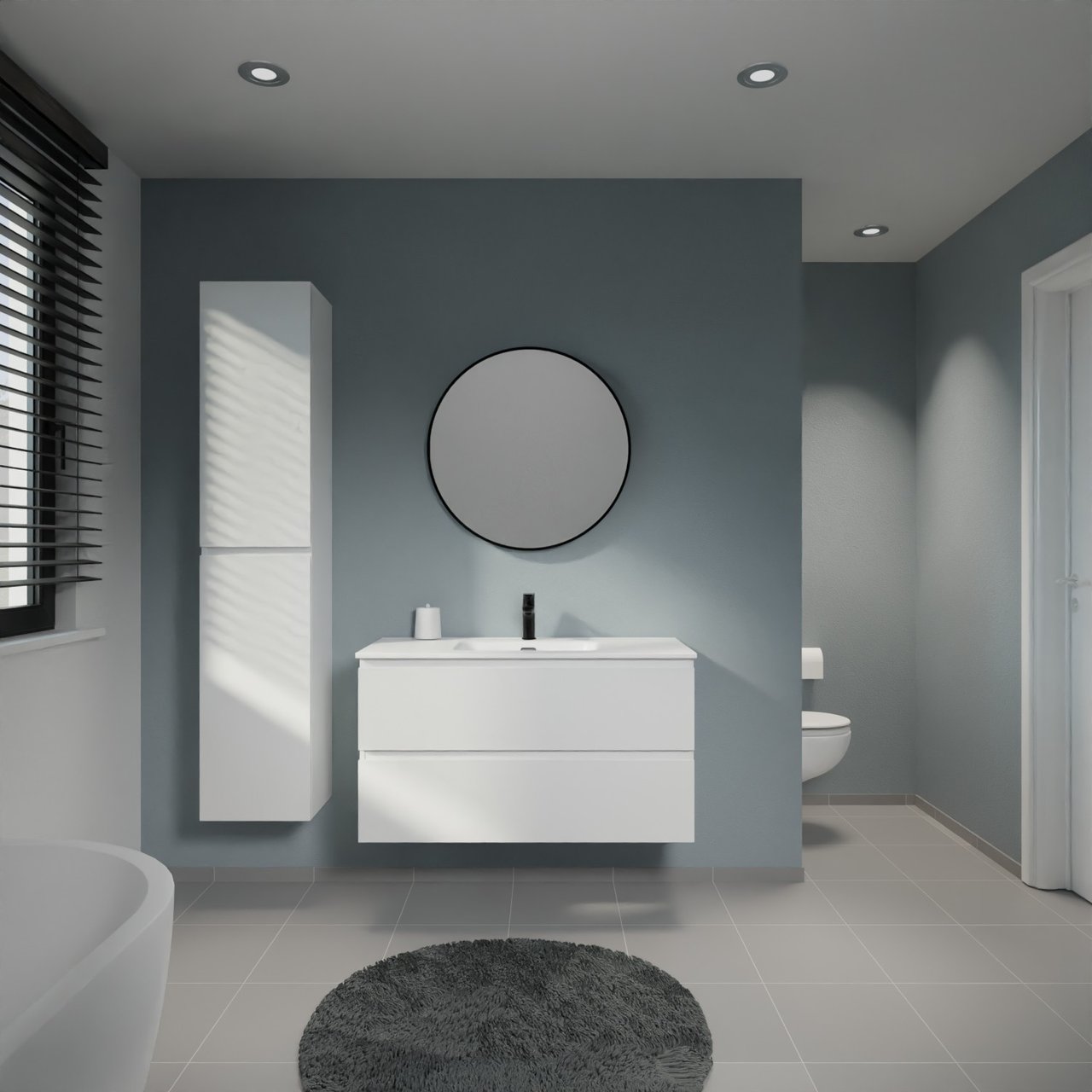 Linie Lado meuble salle de bains suspendu 100 x 46 cm blanc brillant avec Baro plan simple en porcelaine blanc mat