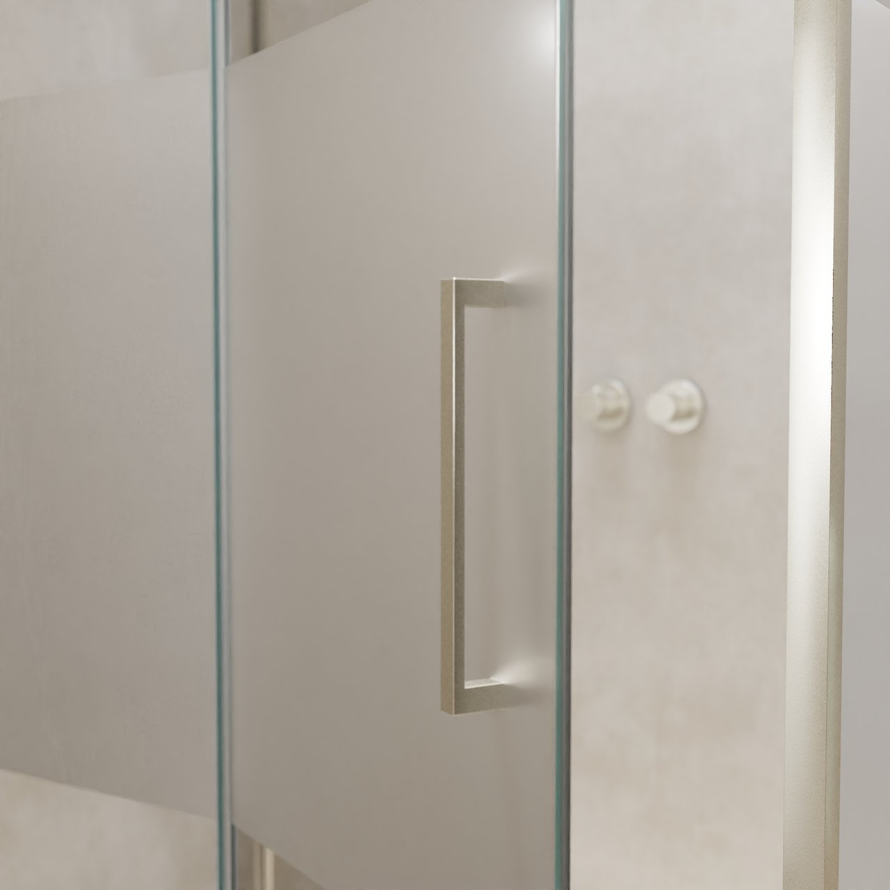 Balmani Senses Design Eckdusche: Drehtür (Links) mit fixierte Seitenwand, 120 x 80 cm, Klarglas mit mattiertem Streifen, Profil Brushed CoolMetal, inklusive Coating