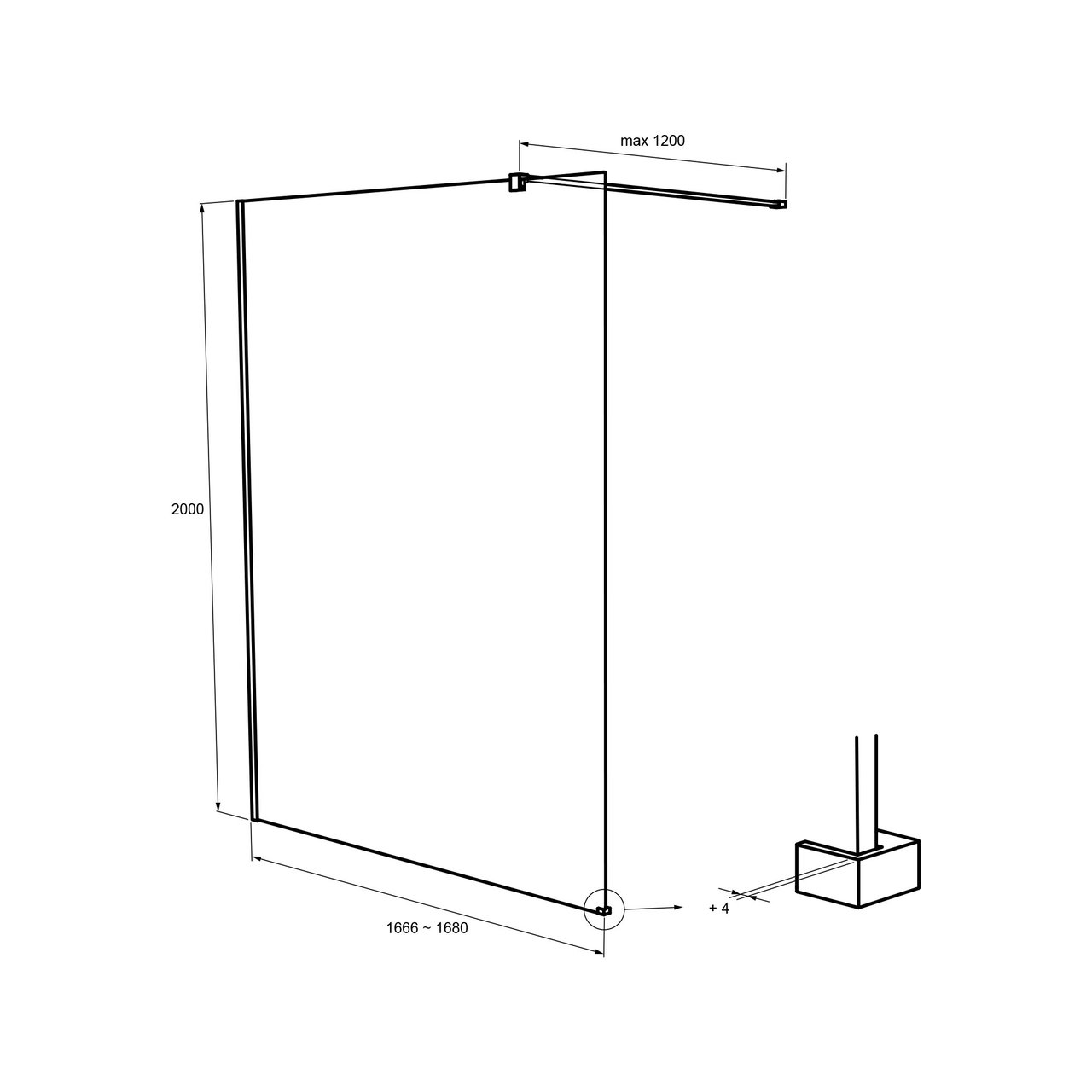 Balmani Modular inloopdouche 170 x 200 cm helder glas Brushed Gold profiel