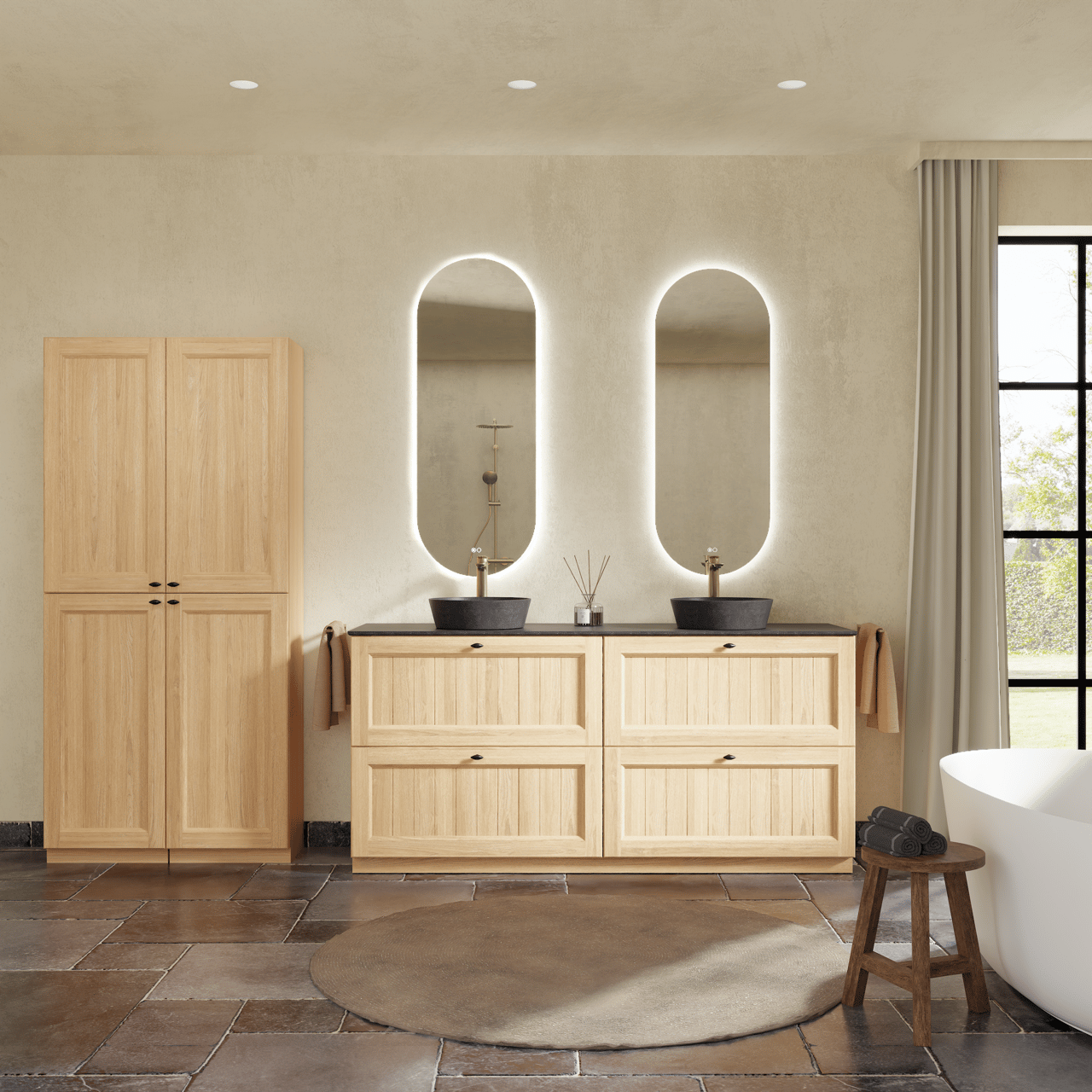 Balmani Lemon meuble sous-vasque a poser 180 x 55 cm Plaqué chêne naturel 4 tiroirs