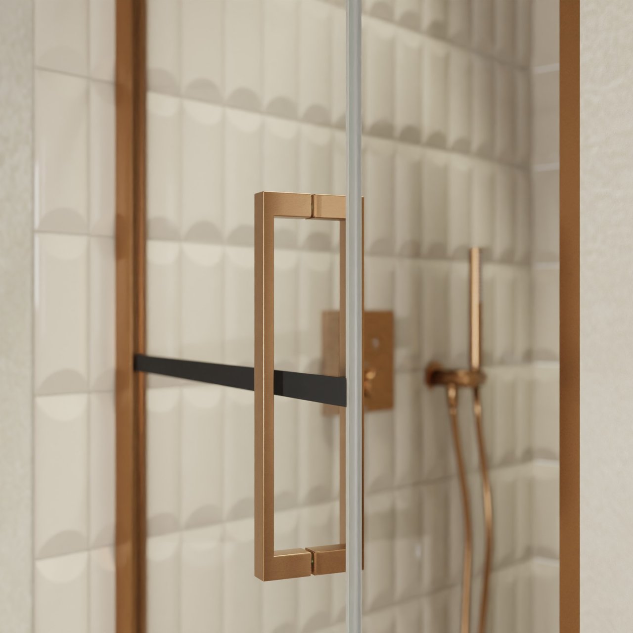 Balmani Senses Design Dusche Drehtür, Links, 90 cm x 210 cm, Lined, Profil Brushed Rosegold
