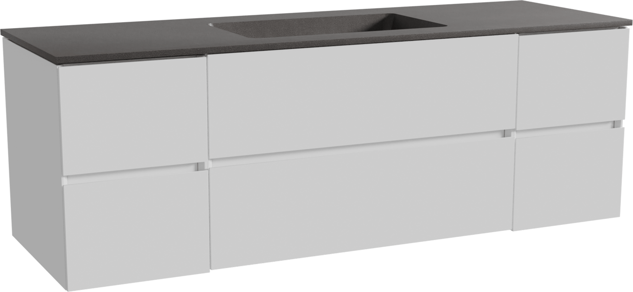 Storke Edge zwevend badmeubel 155 x 52 cm hoogglans wit met Scuro enkele wastafel in kwarts mat zwart