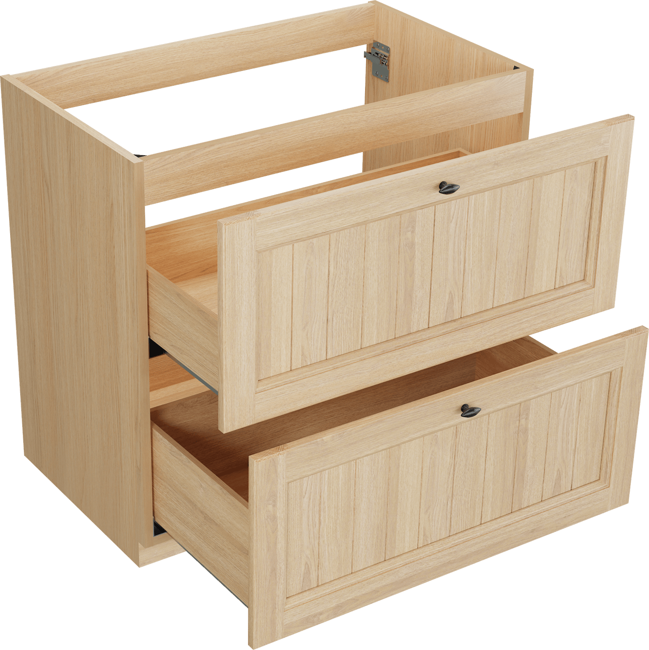 Balmani Lemon stehender Waschbeckenunterschrank: 90 x 55 cm, Naturbelassene Eiche Furnier, 2 Schubladen