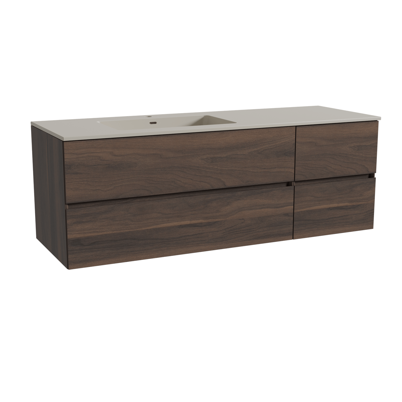 Storke Edge hängendes Möbelstück Set: 150 x 52 cm, Nussbaum, mit Diva Waschtisch links, Top Solid Seidengrau