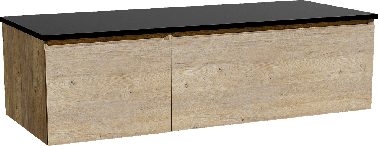 Storke Edge hängendes Möbelstück Set: 130 x 52 cm, Rohe Eiche, mit Panton Einzel- oder Doppel Waschtischplatte, Pulverbeschichtetes MDF Schwarz matt