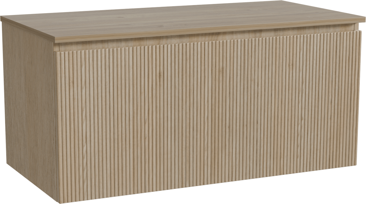 Storke Ribs zwevend badmeubel 105 x 52 cm ruw eiken met Panton enkel wastafelblad in melamine ruw eiken, Verticale symmetrische rechte ribbel