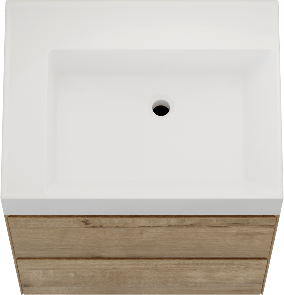 Balmani Mitra Compact meuble salle de bains suspendu 60 x 46 cm chêne brut avec Argila vasque asymétrique droite en marbre composite blanc brillant