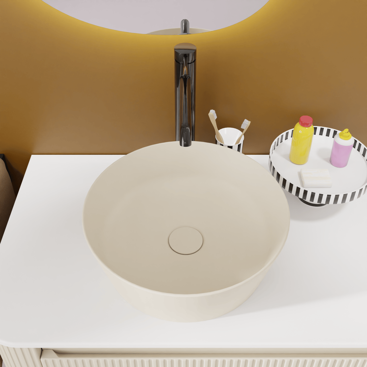 Storke Cona waskom mat sand top solid rond Ø 36 cm