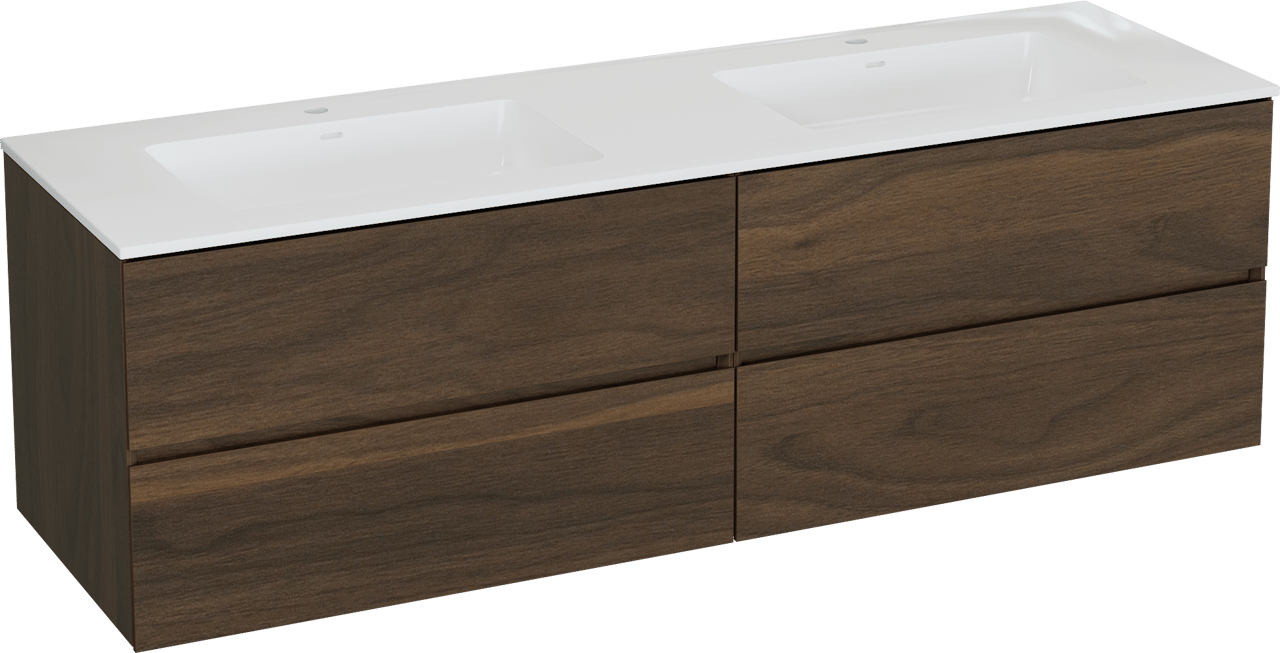 Storke Edge meuble salle de bains suspendu 170 x 52 cm noyer avec Bilia double vasque en marbre composite blanc brillant