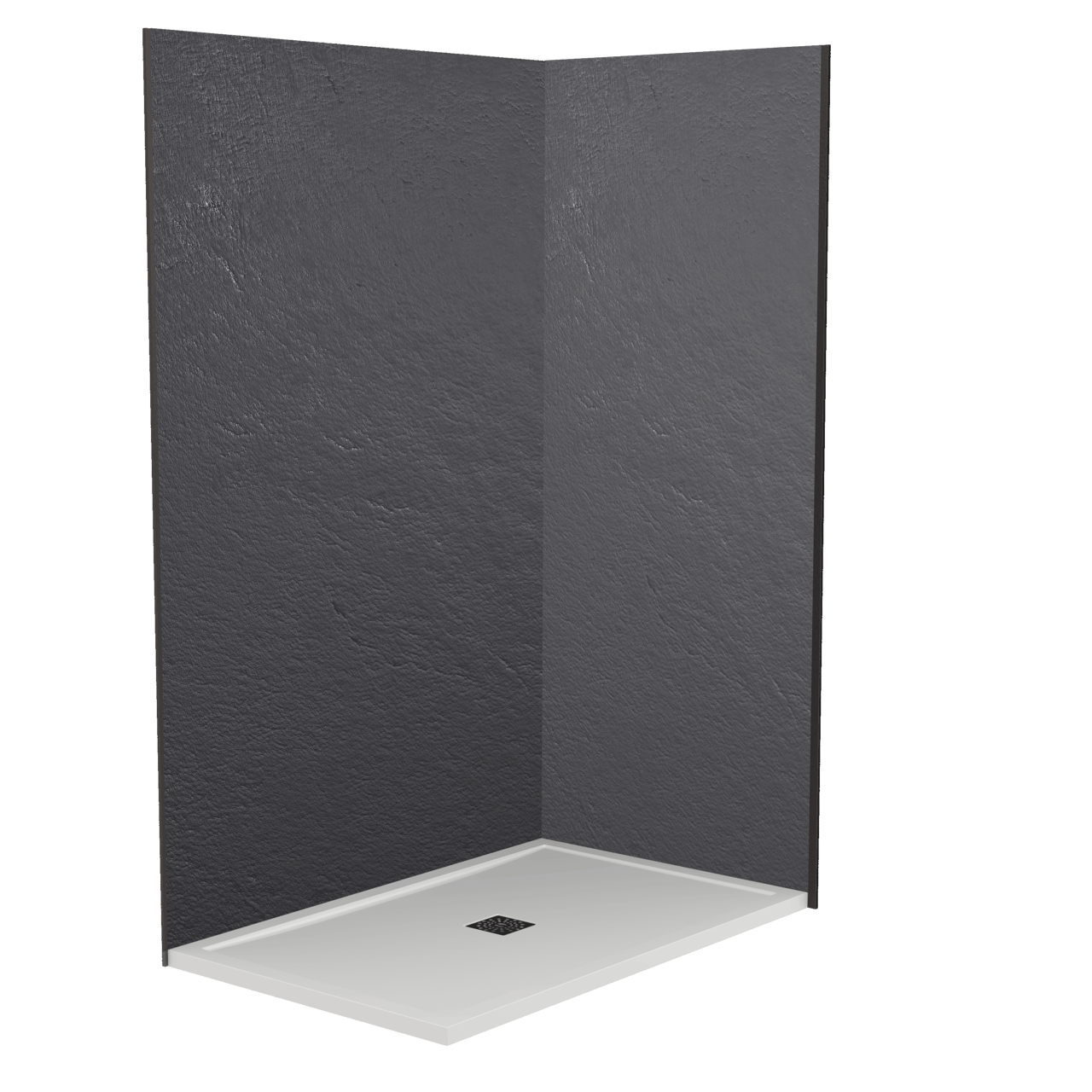 Balmani Zeno Duschrückwand: 120 x 90 x 220 cm, Marmorkomposit, Grafitgraue Schieferstruktur, matt