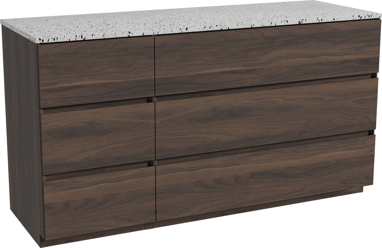 Storke Edge meuble salle de bains à poser 150 x 52 cm noyer avec Tavola tablette simple ou double en blanc/noir mat terrazzo