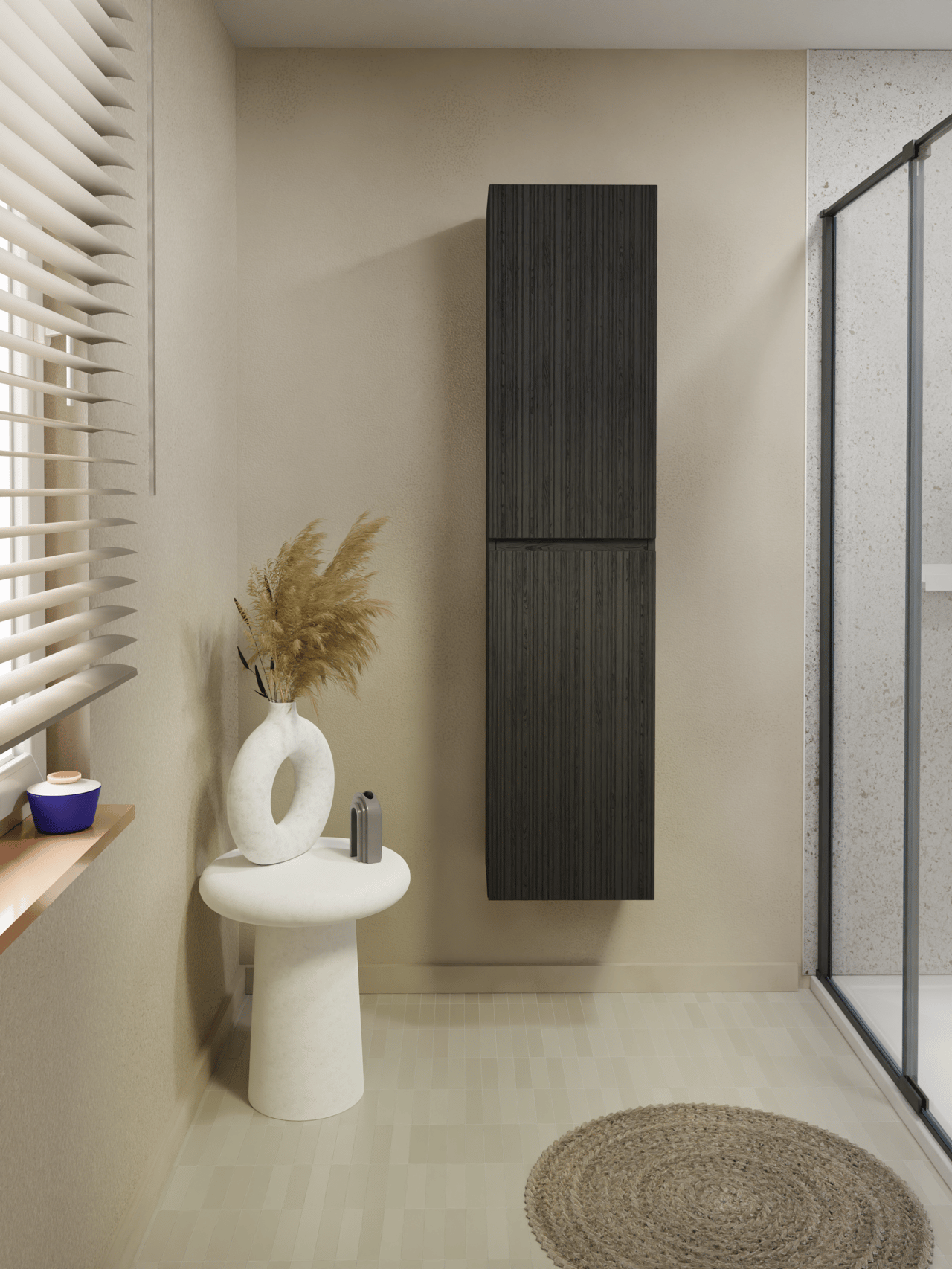 Storke Ribs zwevende badkamerkast zwart eiken 40 x 30 x 170 cm