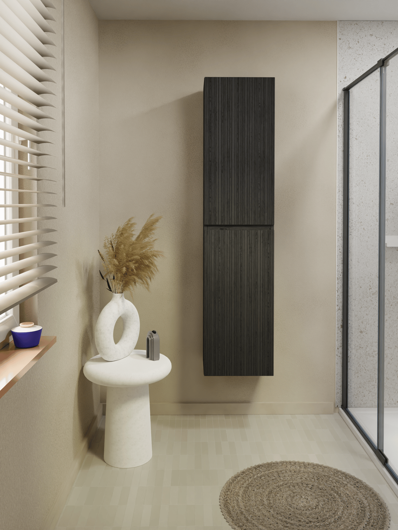 Storke Ribs zwevende badkamerkast zwarte eik 40 x 30 x 170 cm