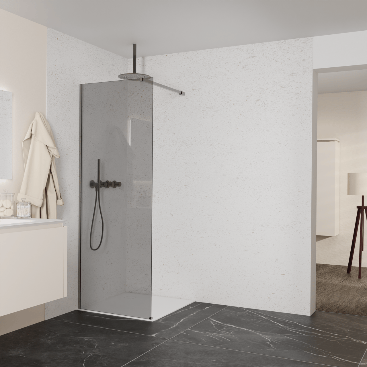 Balmani Modular douche à l'italienne: 80 x 200 cm, Verre fumé, Profil Brushed GunMetal
