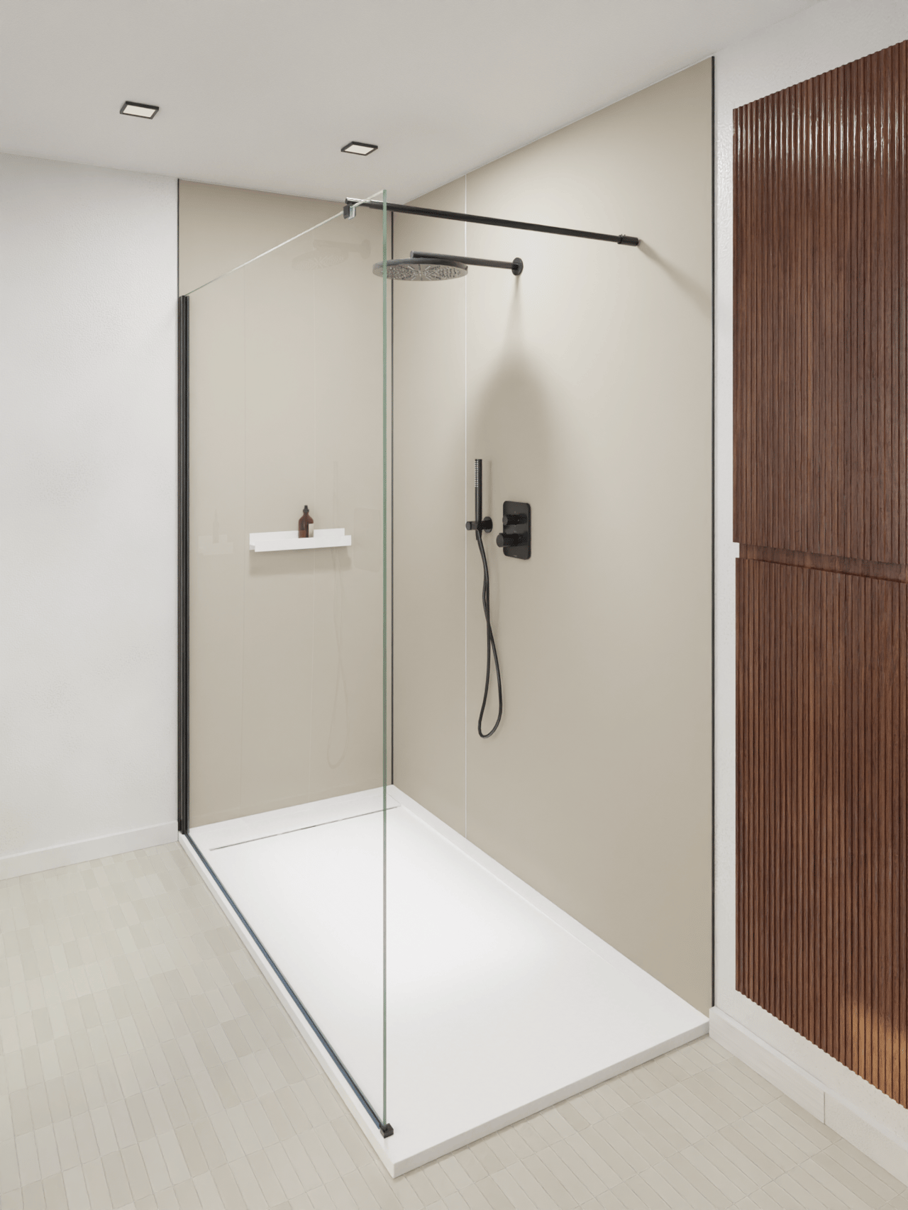 Luca Varess Dandy douchebak 160 x 90 cm composietmarmer mat wit rock structuur