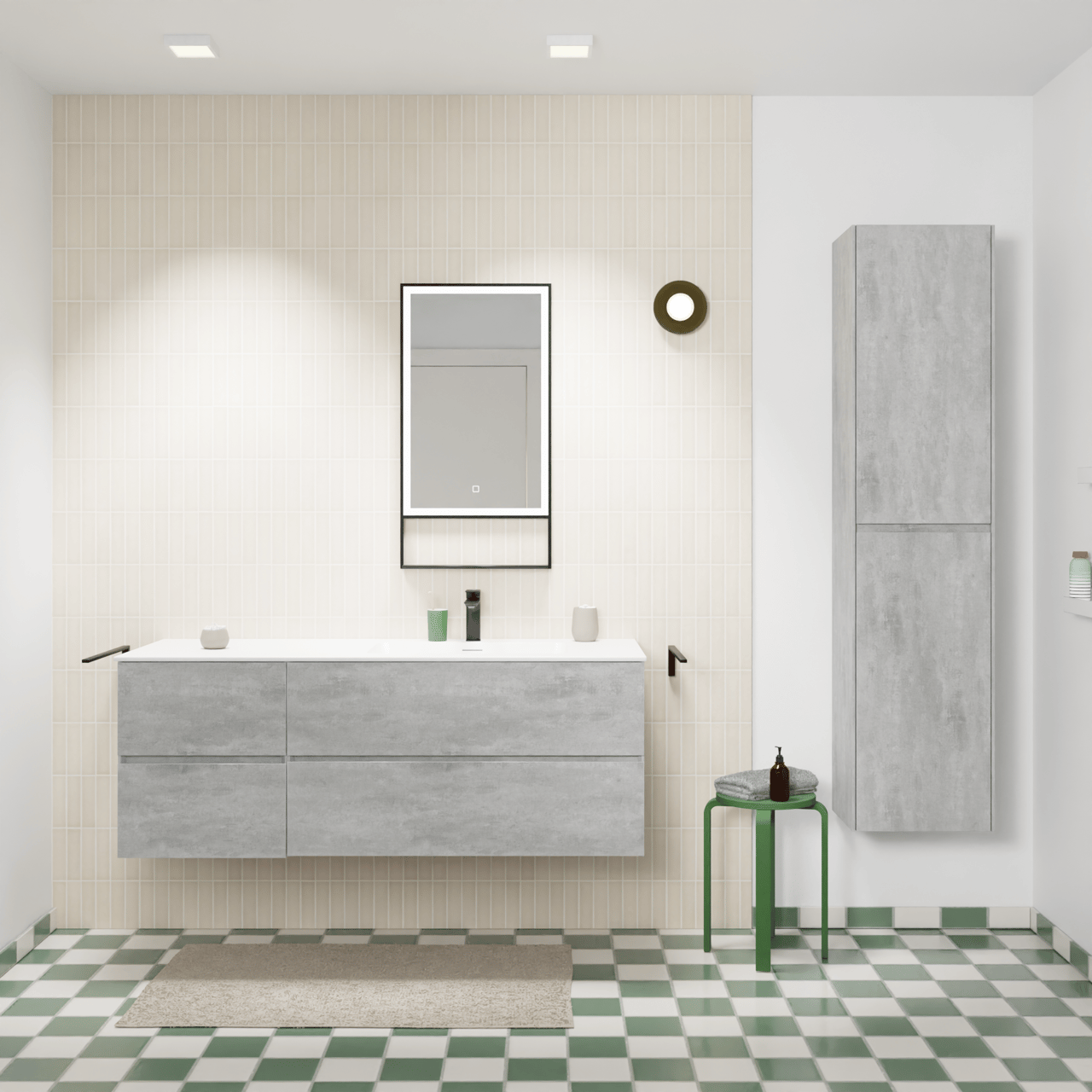 Storke Edge hängendes Möbelstück Set: 140 x 52 cm, Beton dunkelgrau, mit Mata Waschtisch rechts, Solid Surface Weiß matt