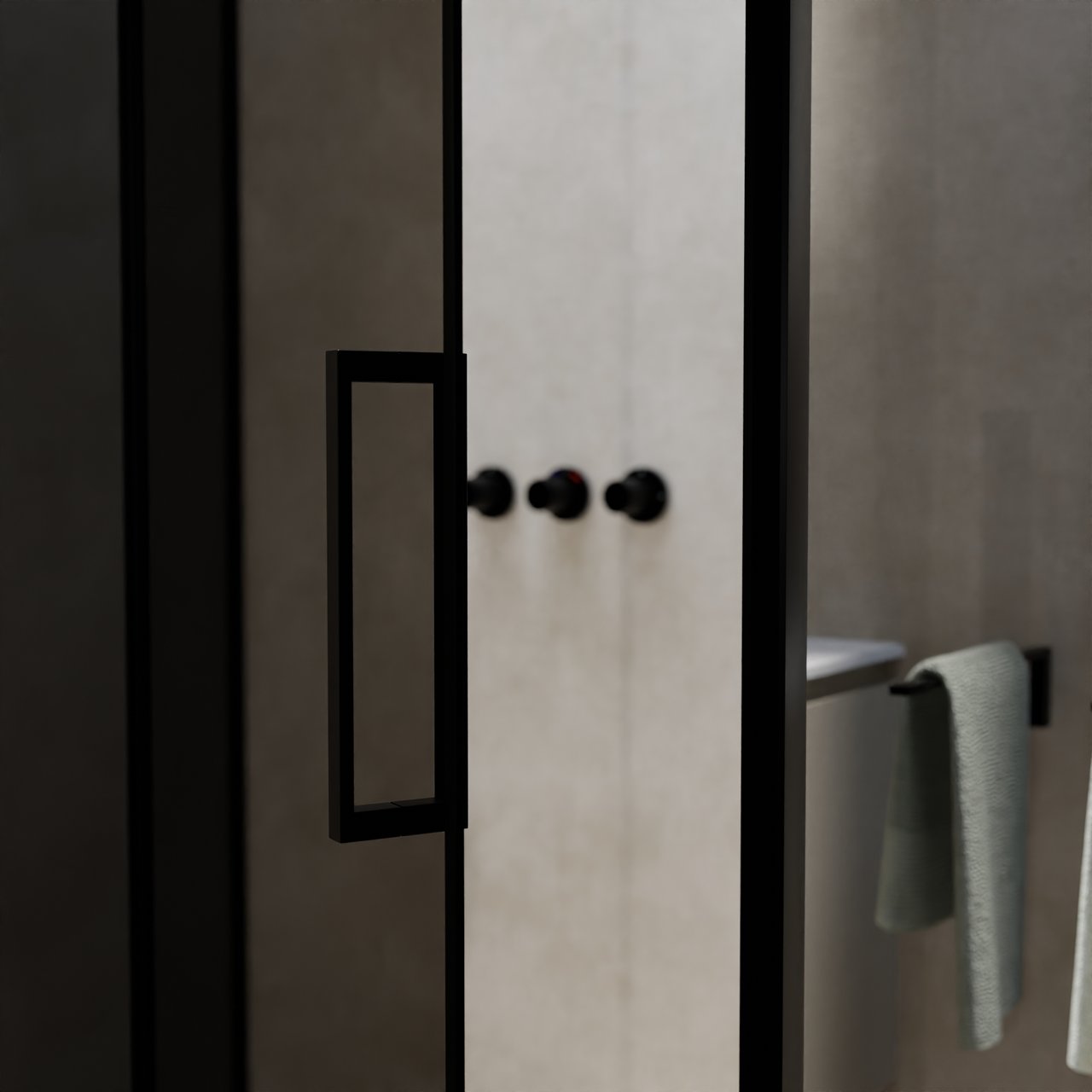 Balmani Senses Design douchehoek met linkse draaideur en vaste zijwand, 140 x 80 cm, Rookglas, Zwarte profielen, met coating