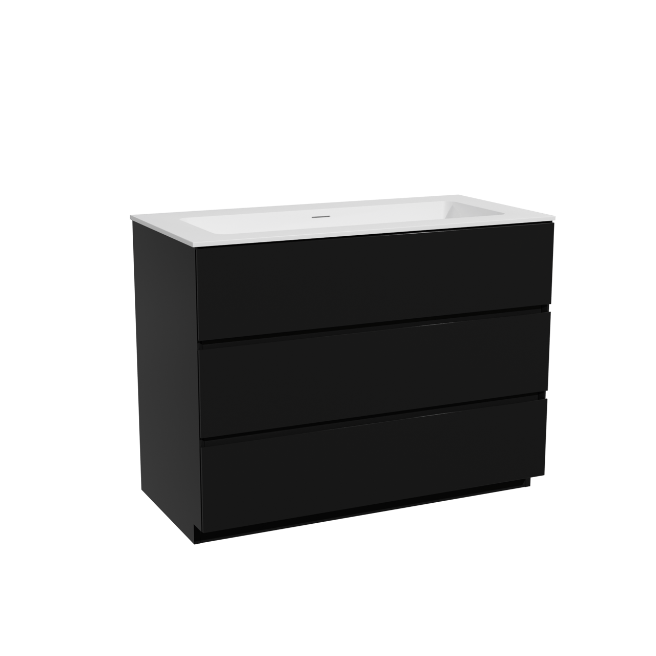 Storke Edge staand badkamermeubel 105 x 52 cm mat zwart met Mata enkele wastafel voor 2 kraangaten in solid surface mat wit