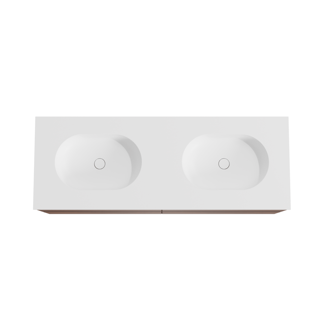 Balmani Mitra zwevend badmeubel 150 x 55 cm notenhout met Tablo Oval dubbele wastafel in solid surface mat wit