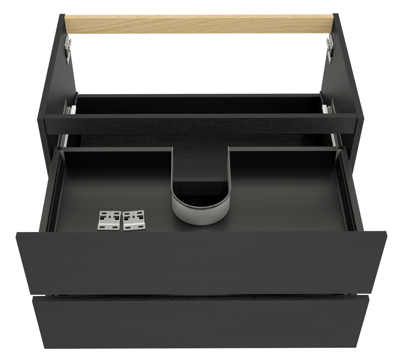 Balmani Lucida hängender Waschbeckenunterschrank: 90 x 55 cm, Eiche Schwarz, 2 Schubladen