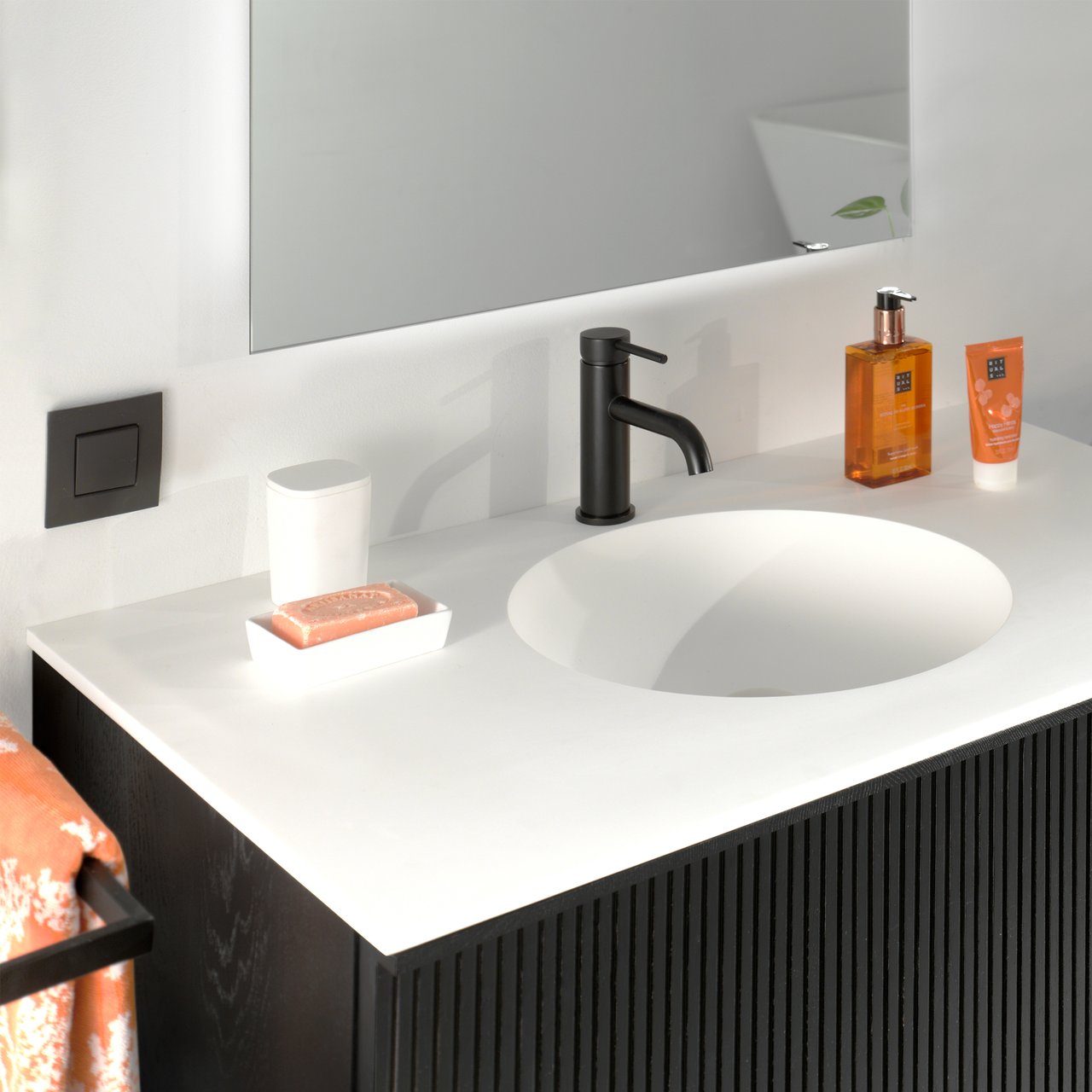 Blaufoss Round EcoStart standaard wastafelkraan mat zwart