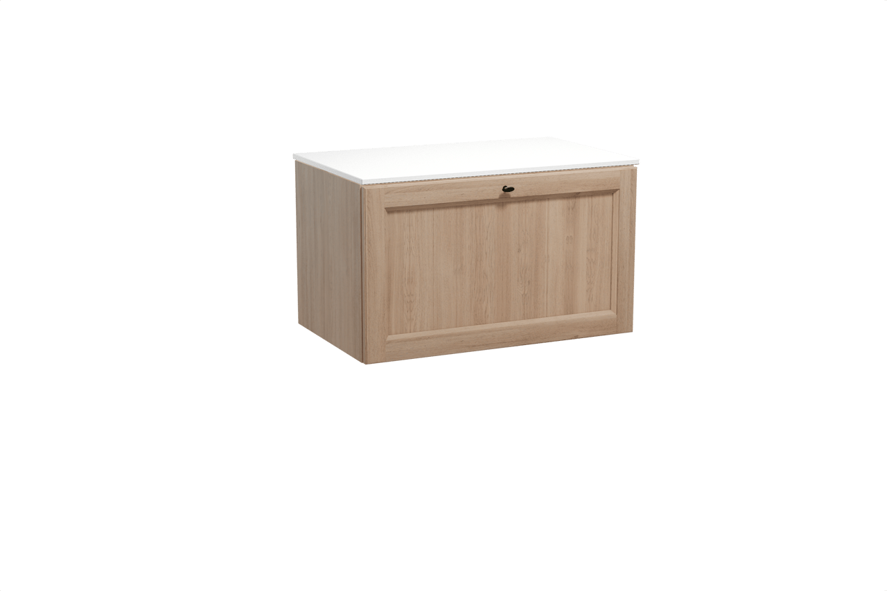 Balmani Lemon meuble salle de bains suspendu 90 x 55 cm chêne vieilli avec Stretto tablette simple en solid surface blanc mat