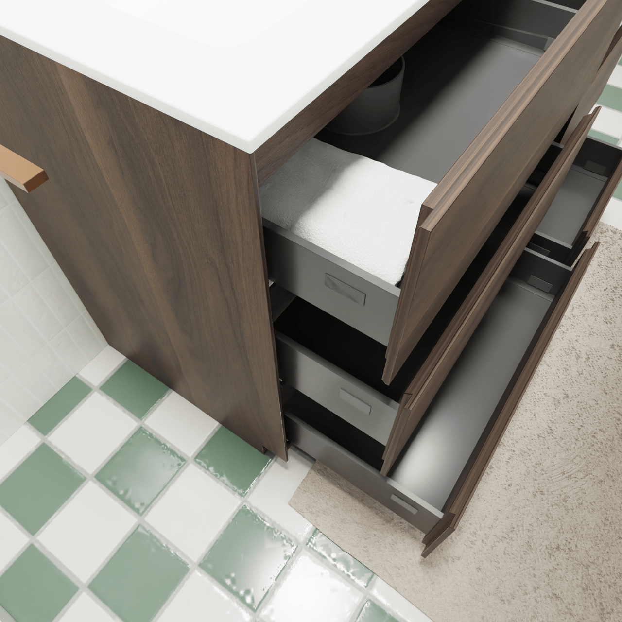 Storke Edge meuble salle de bains à poser 85 x 52 cm noyer avec Mata plan simple en solid surface blanc mat